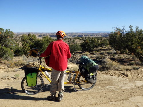 GDMBR: Dennis Struck and the Bee overlook Arroyo Chico Canyon.